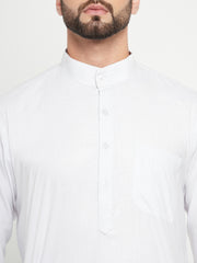 White Plain Arab Thobe / Jubba for Men with Mandarin Collar