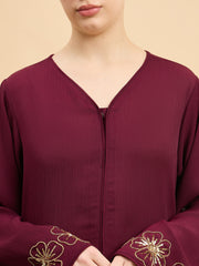 Luxury Hand worked Modest Maroon Abaya Burqa with Beige Hijab
