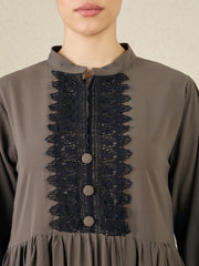 Grey Lace Work Abaya Burqa with Matching hijab