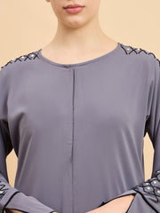 Luxury Hand worked Modest Grey Abaya Burqa with Black Hijab