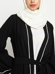 Inner Part Included Lace Details Black Front Open Shrug with Black Georgette Hijab