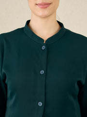 Front Open Green Solid Co-ord Set for Women