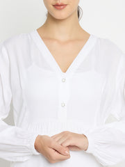 Rayon Solid White Puff Sleeve Abaya For Umrah / Hajj with Black Hijab