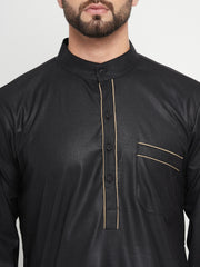 Black Arab Thobe / Jubba for Men with Piping Design