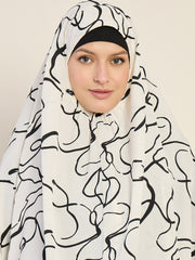 White Printed Full Free Size Prayer Khimar