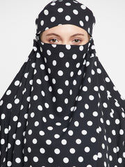 Black and White Polka Printed One Piece Free Size Jilbab for Girls and Women