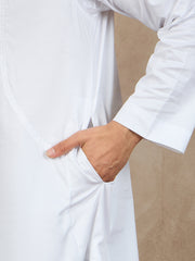 White Solid Arabic Cotton Thobe For Men