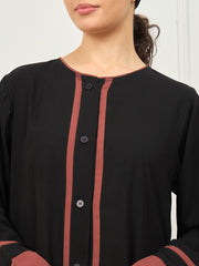 Front Open Two-colored black and rust Solid abaya burqa with Black Georgette Hijab