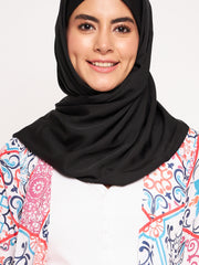 Multicolor Printed Front Open Shrug with Black Georgette Hijab