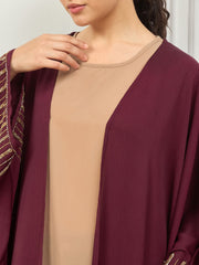 2 Piece Handwork Shrug Abaya with Black Georgette Hijab