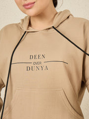 Modest Beige Fleece Deen Over Dunya Winter Women's Hoodie