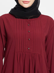Maroon A-Line Abaya for Women with Black Georgette Hijab