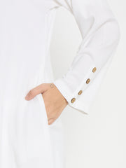 Front Open Rayon Solid White Abaya suitable for Umrah / Hajj with Black Hijab