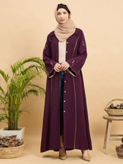 Front Open Modest Luxury Purple Abaya with Beige Hijab