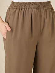 Front Open Khaki(Oat) Solid Co-Ord Set for Women