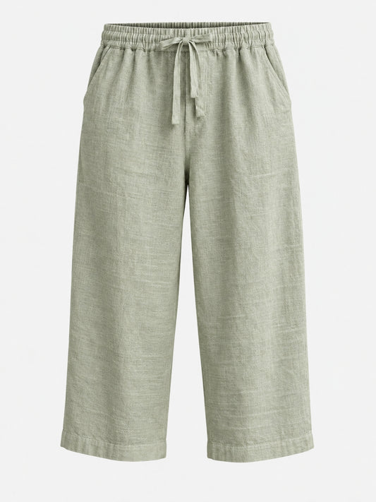 Sage Green Loose Linen Shorts for Men – Cropped Casual Wear trousers