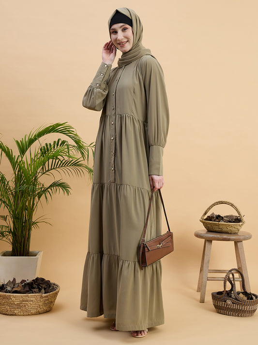 Modest Solid Beige Abaya Burqa with Matching Hijab