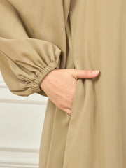 Front Open Beige Solid abaya burqa with black Georgette Hijab