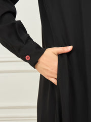 Front Open Embroidery Black Abaya/Burqa with Matching Georgette Hijab