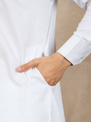 Men's Solid White Cotton Kurta with Mandarin Collar