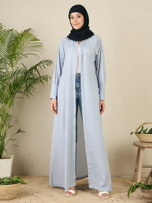 Front Open Printed Abaya Burqa with Black Hijab