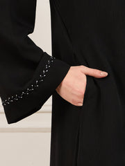 Black Solid Luxury Handworked Abaya Burqa with Matching Georgette Hijab