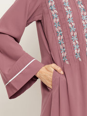 Puce Pink Embroidery Design Abaya with Black Georgette Hijab
