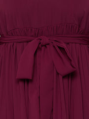 Women Maroon Casual Frilled Abaya Burqa With Belt and Black Hijab