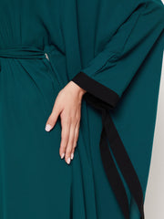 Bottle Green Solid Kaftan Abaya for Women with Black Georgette Hijab