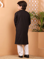 Embroidery Detailing Black Solid Kids Boy's Kurta Pajama Set