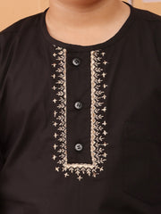 Embroidery Detailing Black Solid Kids Boy's Kurta Pajama Set