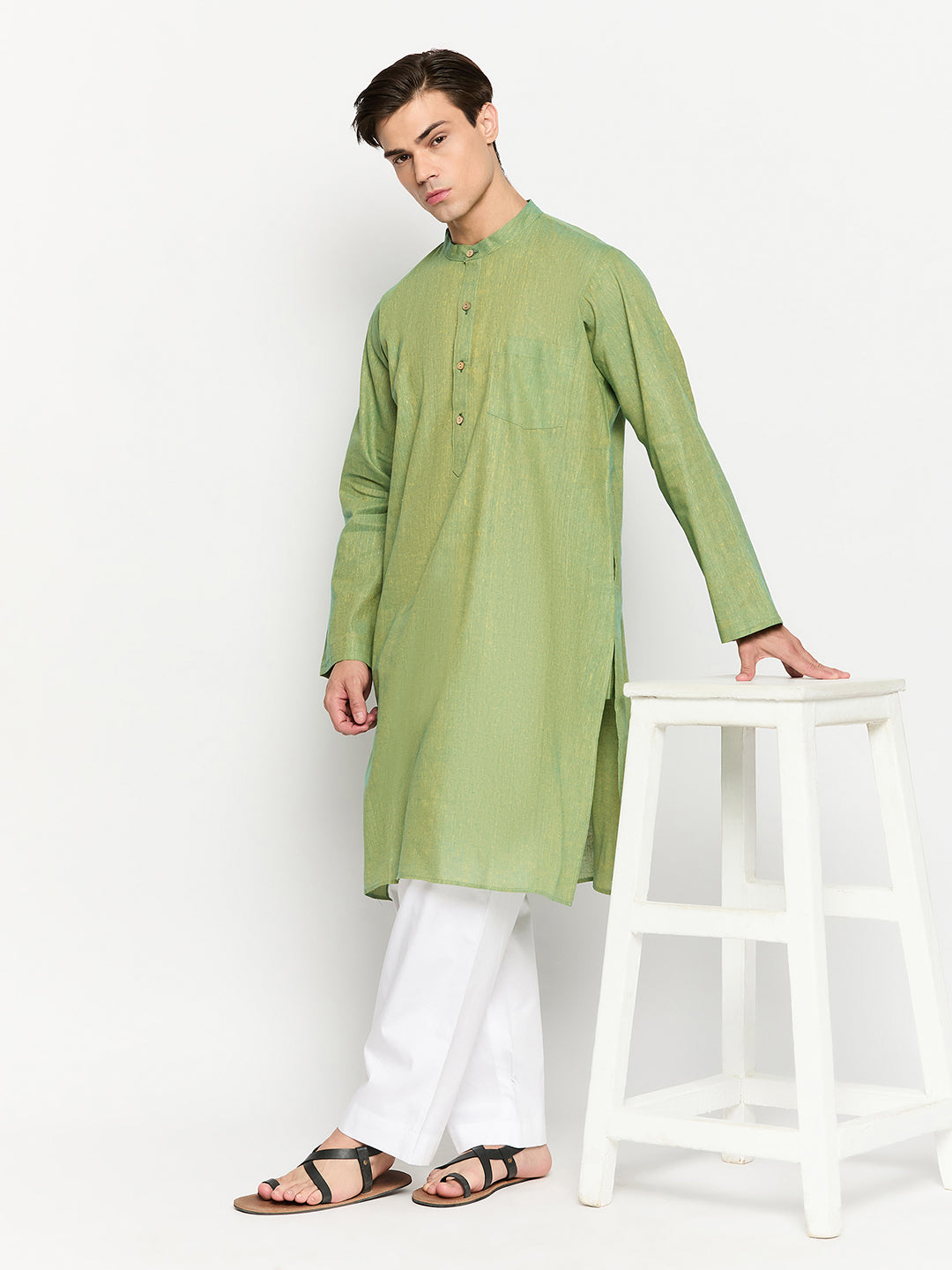 Jade Green Solid Straight Men's Kurta