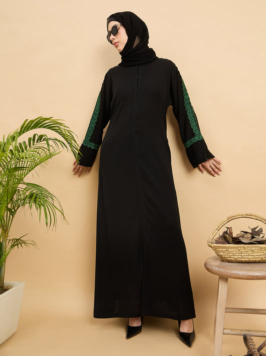Modest Lace Abaya Burqa with Black Georgette Hijab