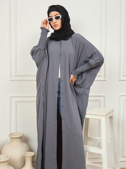 Front Open Loose Fit Kaftan Abaya with Black Georgette Hijab
