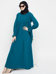 A-Line Bottle Green Abaya Dress for Women with Black Georgette Hijab