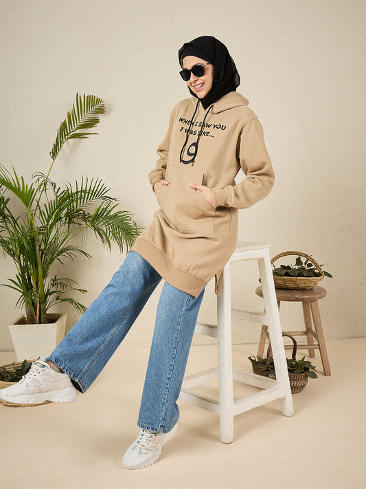 Wow Modest Winter Wear – Beige Fleece Hoodie for Women