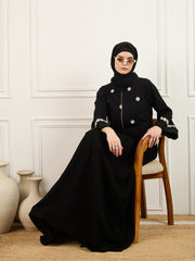 Embroidery Detailing Black Abaya Burqa With Matching Georgette Hijab