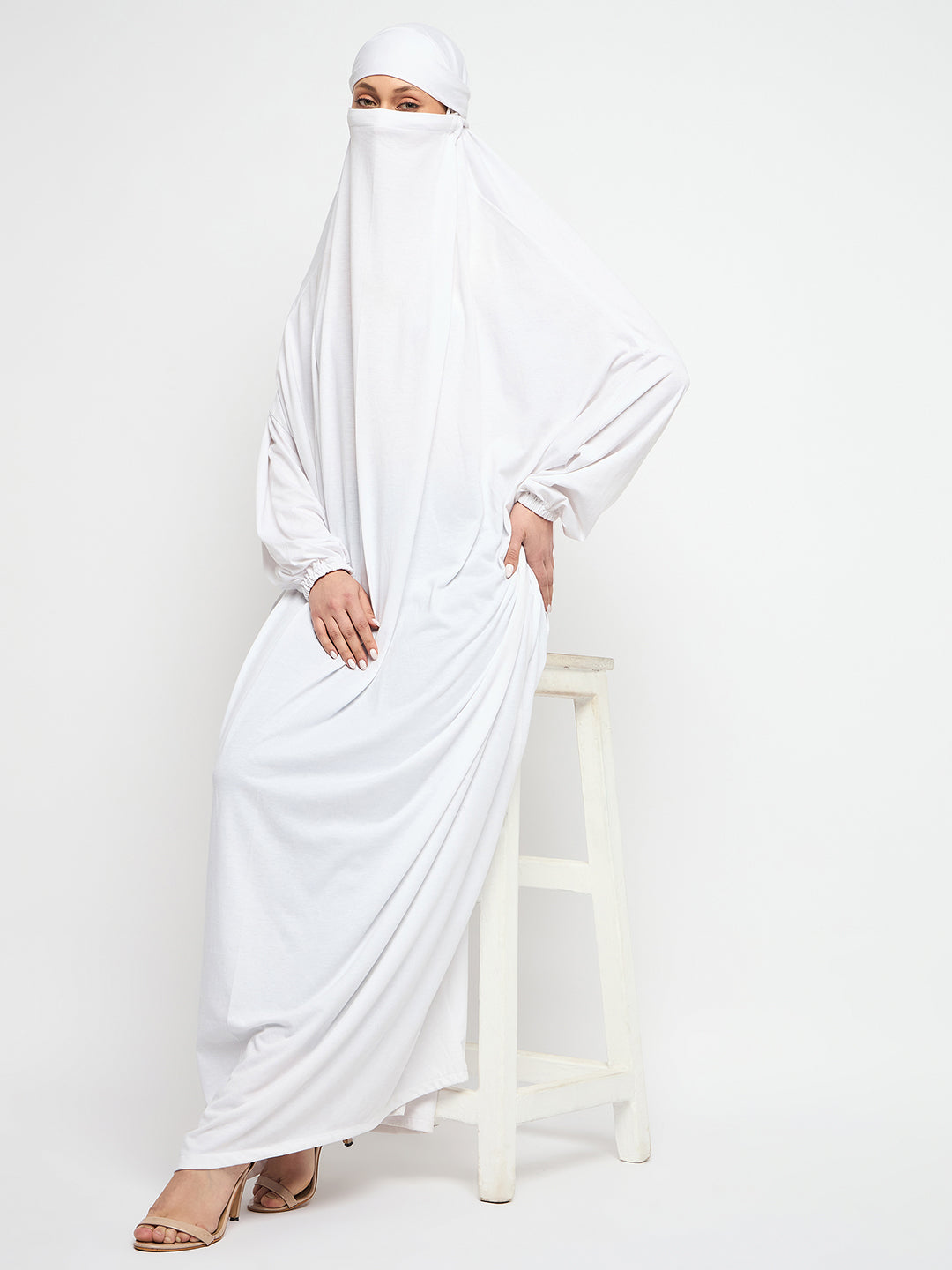 One Piece White Loose Fit Jilbab Abaya For Girls and Women