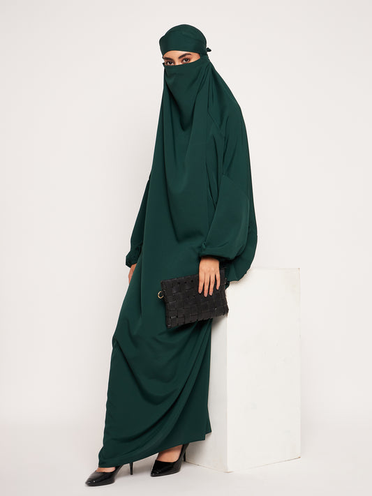 Bottle Green Solid One Piece Free Size Jilbab for Girls and Women