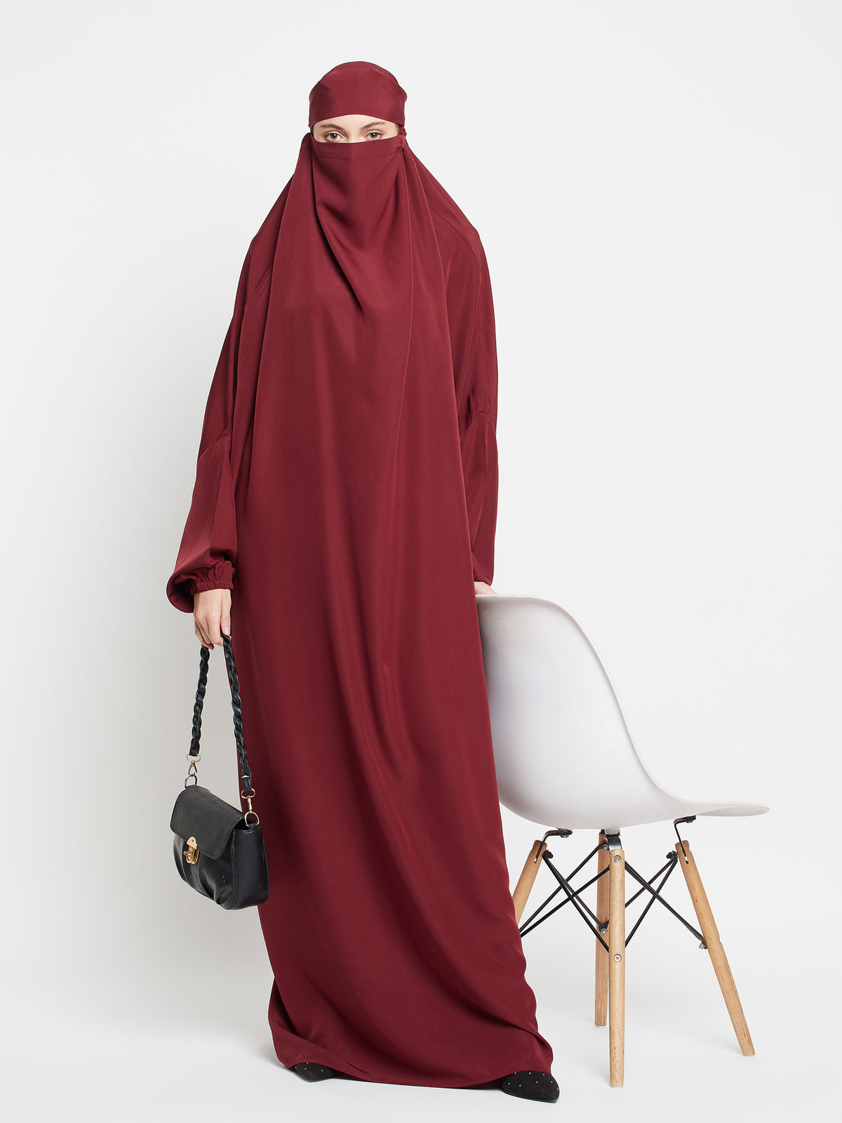 Maroon Solid One Piece Free Size Jilbab for Girls and Women