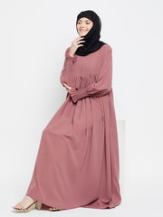 Puce Pink A-Line Abaya Dress for Women with Black Georgette Hijab