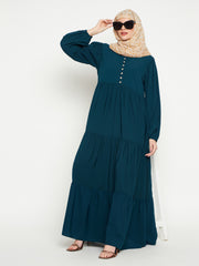 Women Frilled Teal Abaya Burqa With Black Hijab