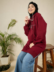 Modest Deen Over Dunya Maroon Fleece Winter Hoodie
