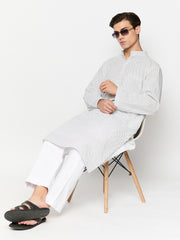 White Polka Dot Men's Kurta Pajama Set