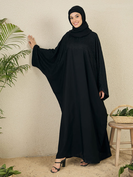 Black Loose Kaftan Abaya for Women with Black hijab