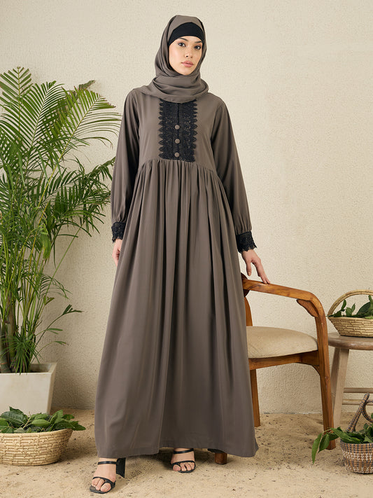 Grey Lace Work Abaya Burqa with Matching hijab