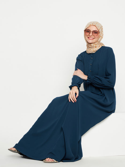 Teal A-Line Abaya for Women with Black Georgette Hijab