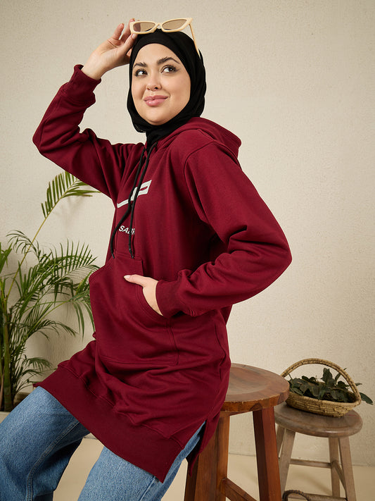 Modest Maroon Fleece Winter Sabr Hoodie for Women