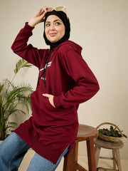 Modest Maroon Fleece Winter Sabr Hoodie for Women
