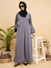 Luxury Hand worked Modest Grey Abaya Burqa with Black Hijab